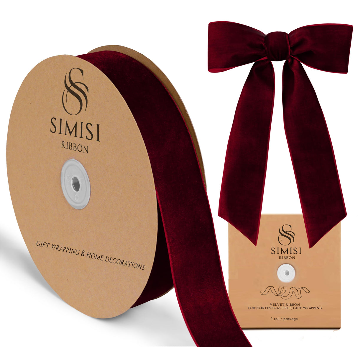 Burgundy Velvet Ribbon 1.5'' 25 Yards for Christmas Tree, Gift Wrapping, Flower Bouquet, Wreath Decorations, Bow Making