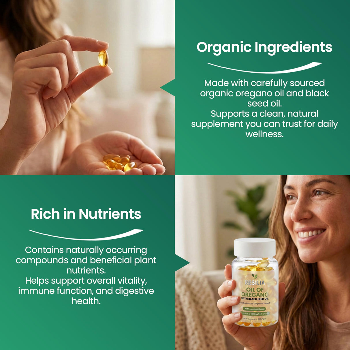 Resilia Black Seed Oil 6000mg Softgels – Organic Oil of Oregano Capsules for Immune & Digestive Support – Non-GMO, Gluten-Free – New Bottle Packaging (60 Count)