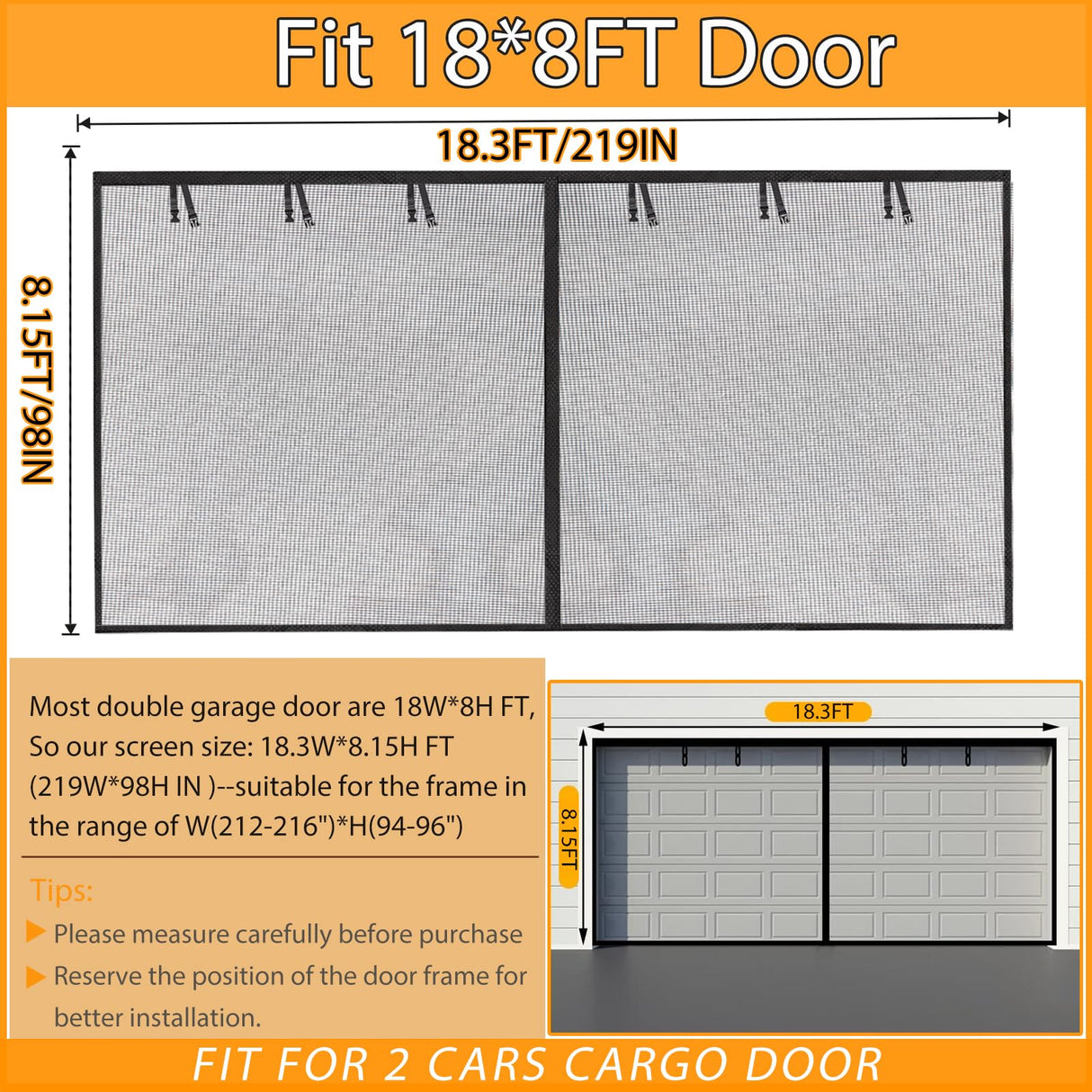 Garage Screen Doors for 2 car garage-18x8FT Fiberglass 3000g/6.7lb Durable Heavy Duty Magnetic Garage Door Screen Retractable Hands Free with 6 Roll Up Straps for Patio Workshop Home Gym Sun Room