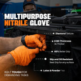 GRIPXX Herkules Grip Heavy Duty 8Mil Orange Nitrile Gloves,3D Raised Diamond Texture-Latex & Powder Free-Industrial, Mechanic (1, Large)