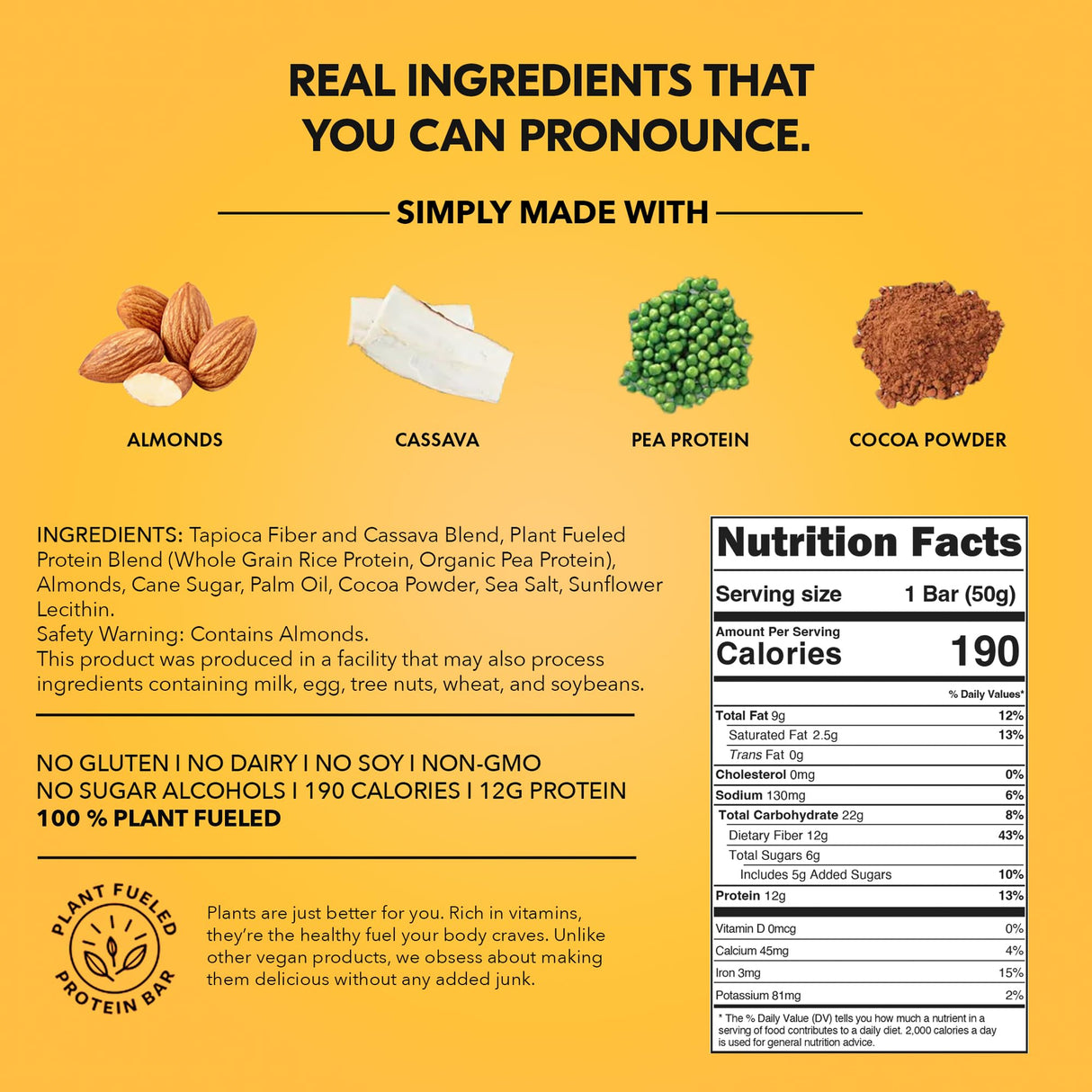 TRUBAR Vegan Protein Bar, Saltylicious Almond Love, Gluten Free, Plant Based, High Fiber, Dairy Free, Low Fat, Non GMO, No Sugar Alcohols, 12G Lean Protein, 13G Fiber, Healthy Snack Bars, 12 CT
