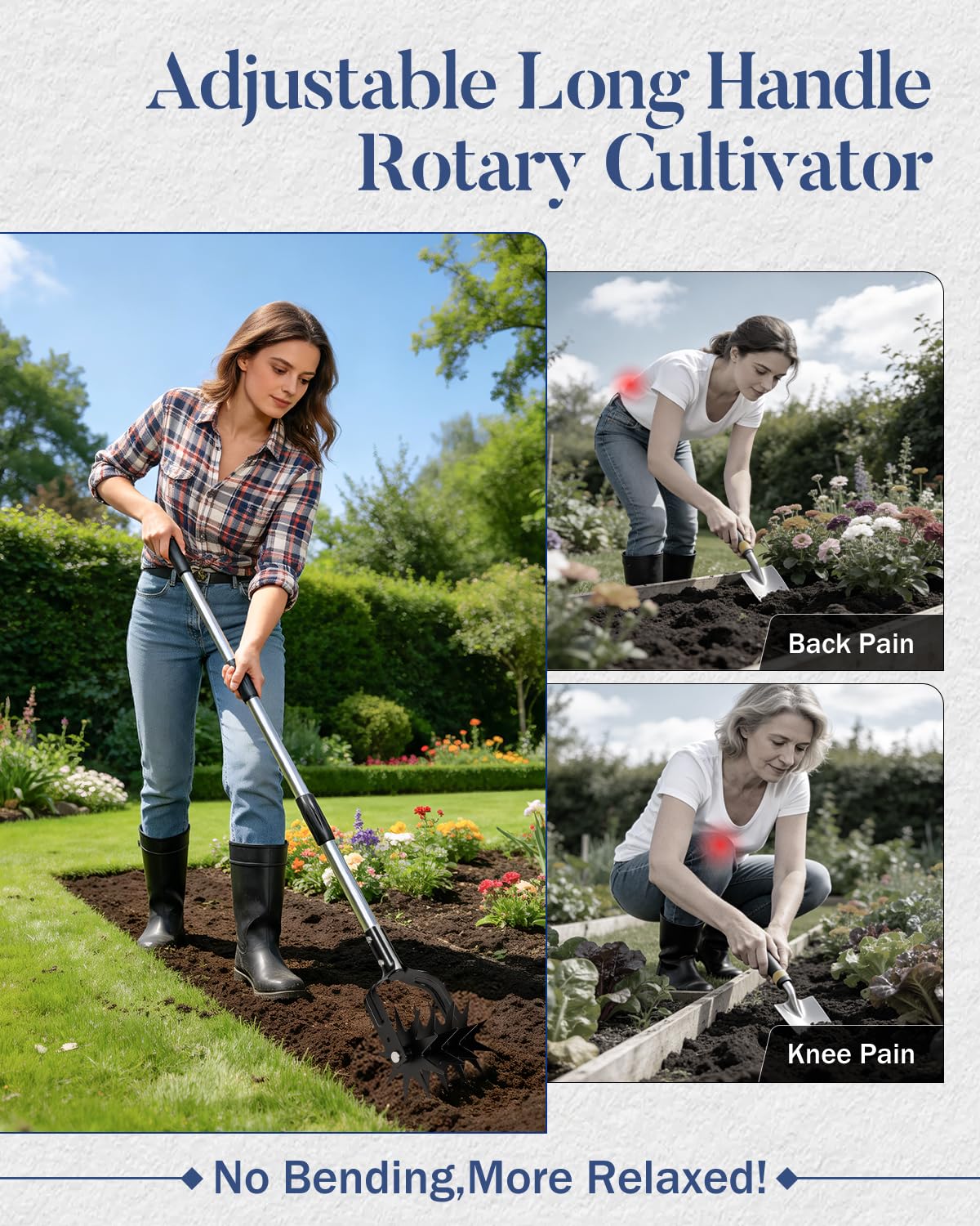 Joyhalo Rotary Cultivator Garden Tool Manual Hand Tiller