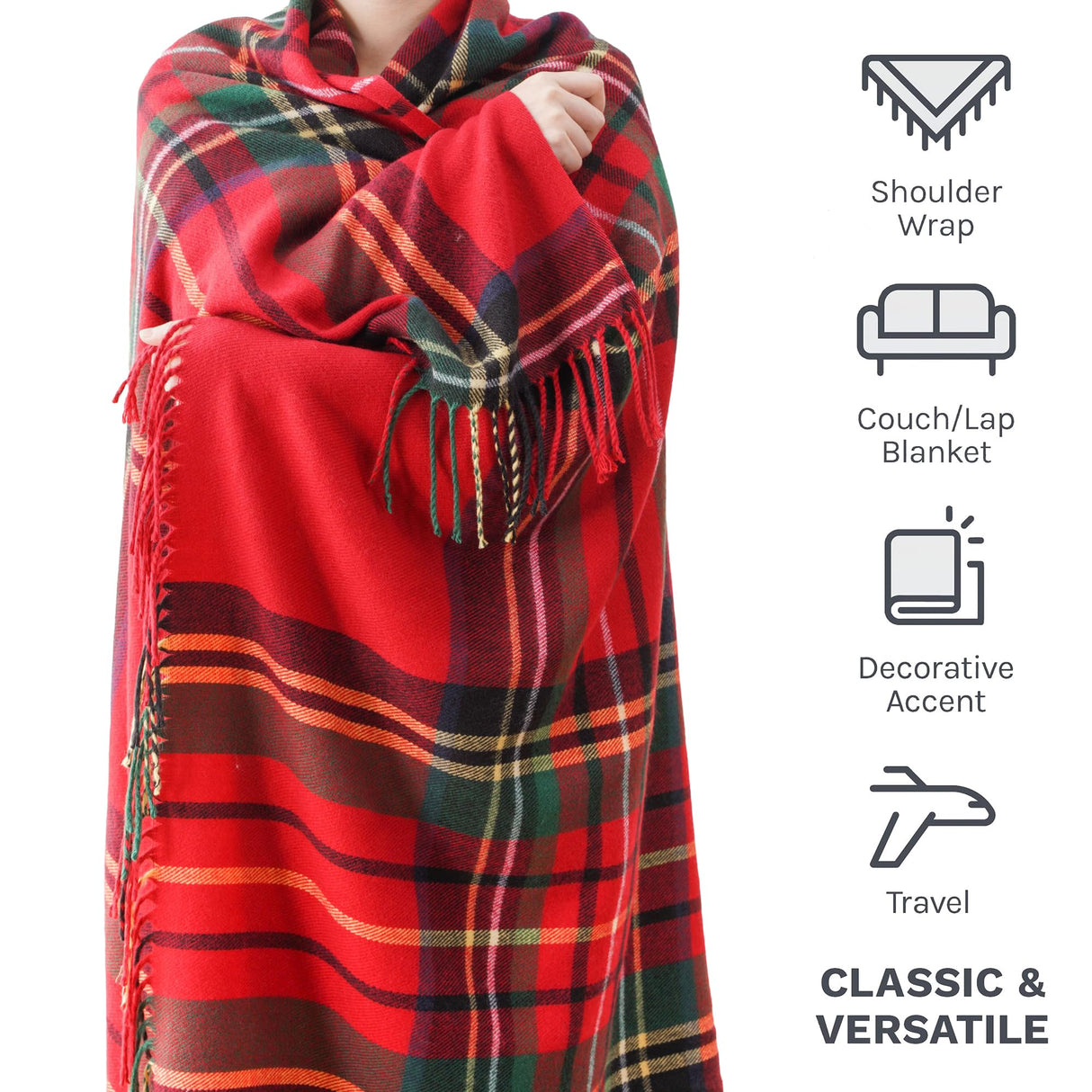 BATTILO HOME Christmas Red Plaid Throw Blanket for Couch, Bed, Super Soft Red Plaid Blankets,Soft Christmas Decorative Throw with Tassels 50"x60"