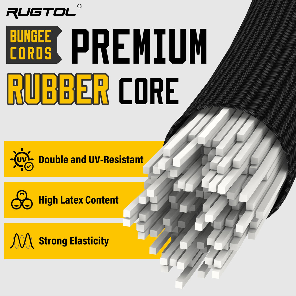 Rugtol Adjustable Bungee Cords with Hooks, 6 Pack Heavy Duty Outdoor Carabiner Bungee Cord, Black Super Elastic Bungee Straps Easily Adjust from 7" to 48", Great for Cargo, Camping, Bike Racks, Tents