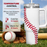SANDJEST Baseball Tumbler with Handle 40oz, Insulated Stainless Steel Cup with Lid & Straw, Gifts for Men, Boys, Players, Coaches, Sports Lovers, Christmas, Birthday