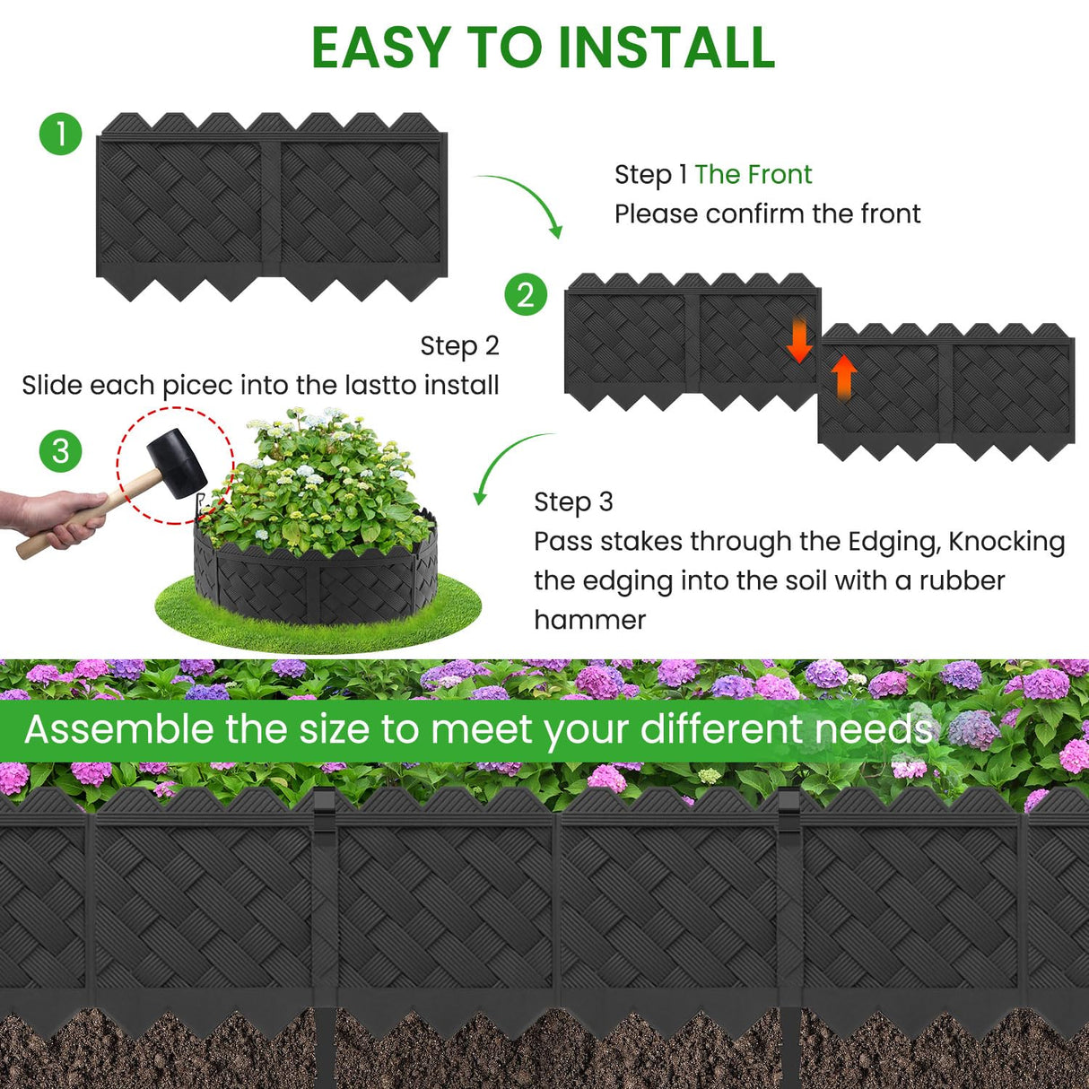 20 Pack Garden Edging with Stakes, Flower Bed Edging Borders, 5" X 20ft