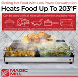 Magic Mill Premium-Grade Glass Food Warmer for Parties Buffet, XL Stainless Steel Modern Electric Warming Tray, Adjustable Temperature Control, Advanced Precision-Engineered Heating System Size-21x16