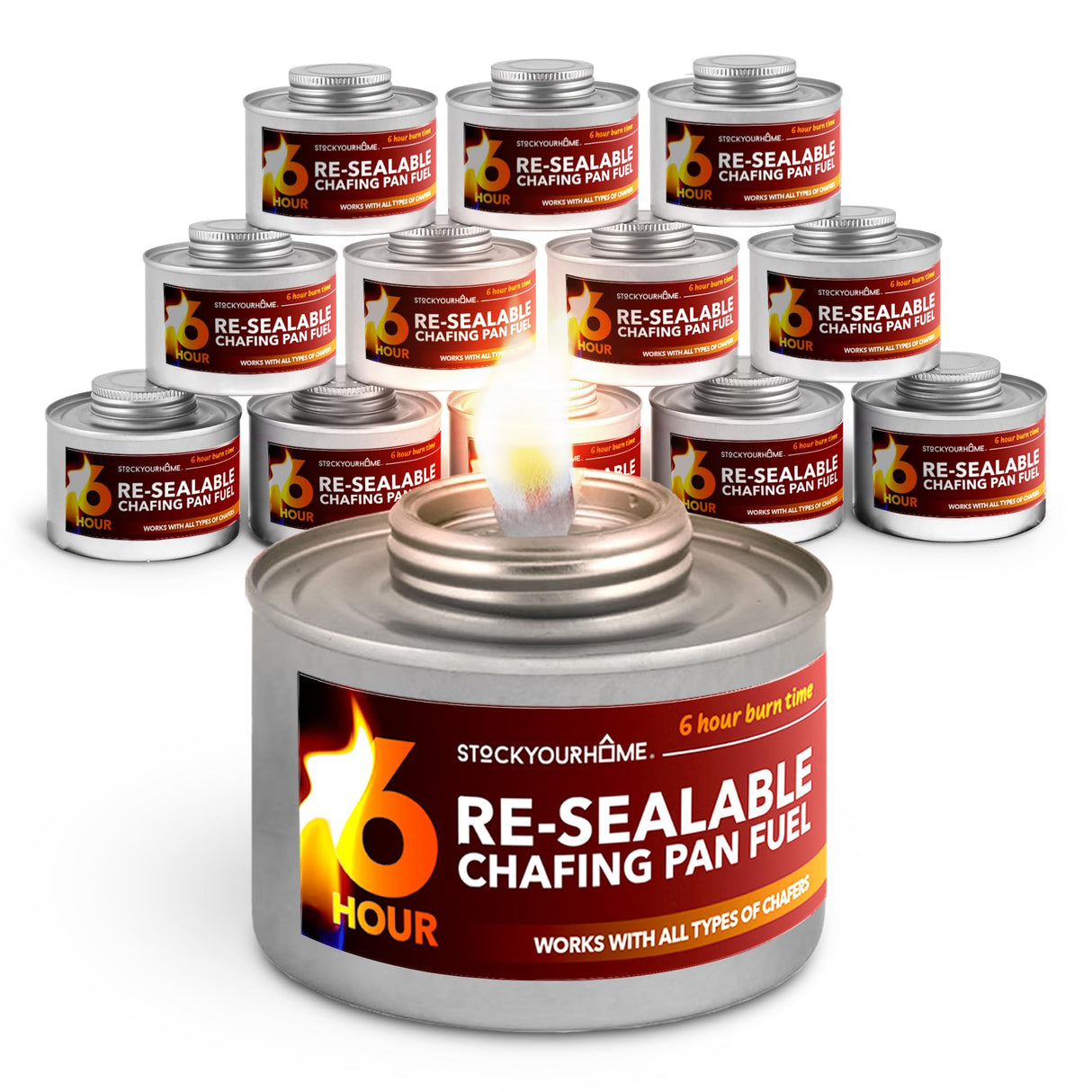 6-Hour Food Warmers for Parties (12 Pack), Chafing Fuel Cans with Wick and Safety Twist Cap, Catering Food Warmers for Buffets, Parties, Weddings, Long Lasting Burners for Food Warmer, Food Heater