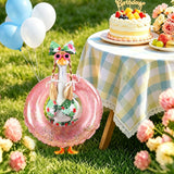 GJL Porch Goose Bikini Outfits with Inflatable Pool Ring, Sunglasses & Wig, Hawaiian Costume for 23 Inch Plastic Cement Goose Statue, Summer Porch Goose Outfit for Pool Party Yard Lawn Garden Decor