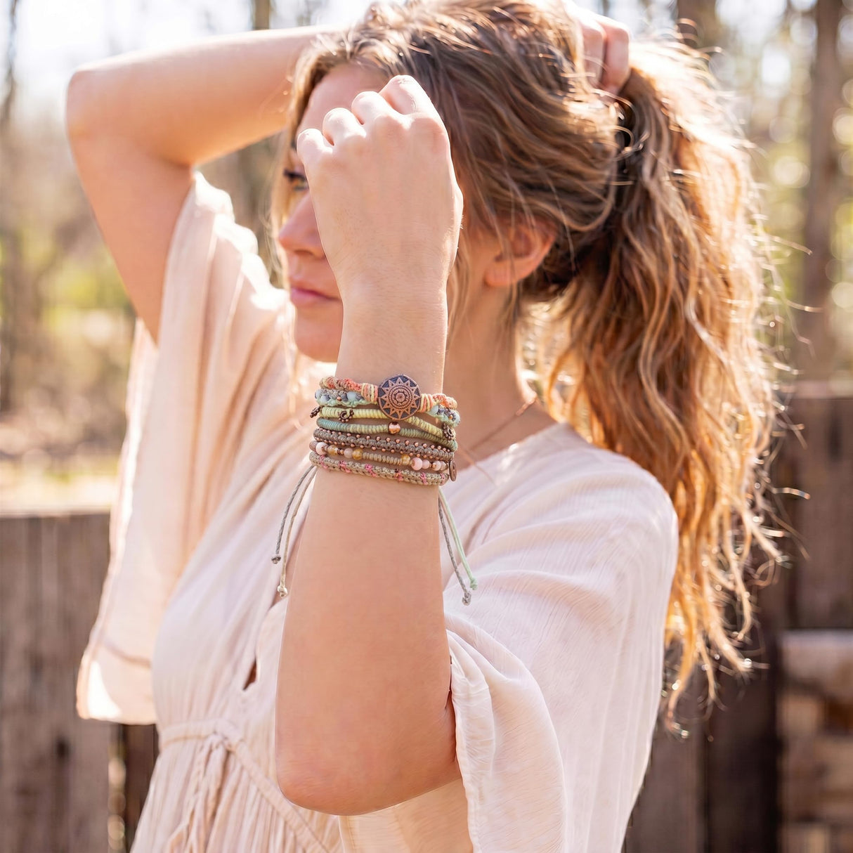 Wakami 7 Piece Boho Bracelet Set for Women, Handmade Beaded Stackable