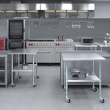 AmGood 30 in. x 36 in. Stainless Steel Work Table with Wheels | Metal Kitchen Food Prep Table | NSF