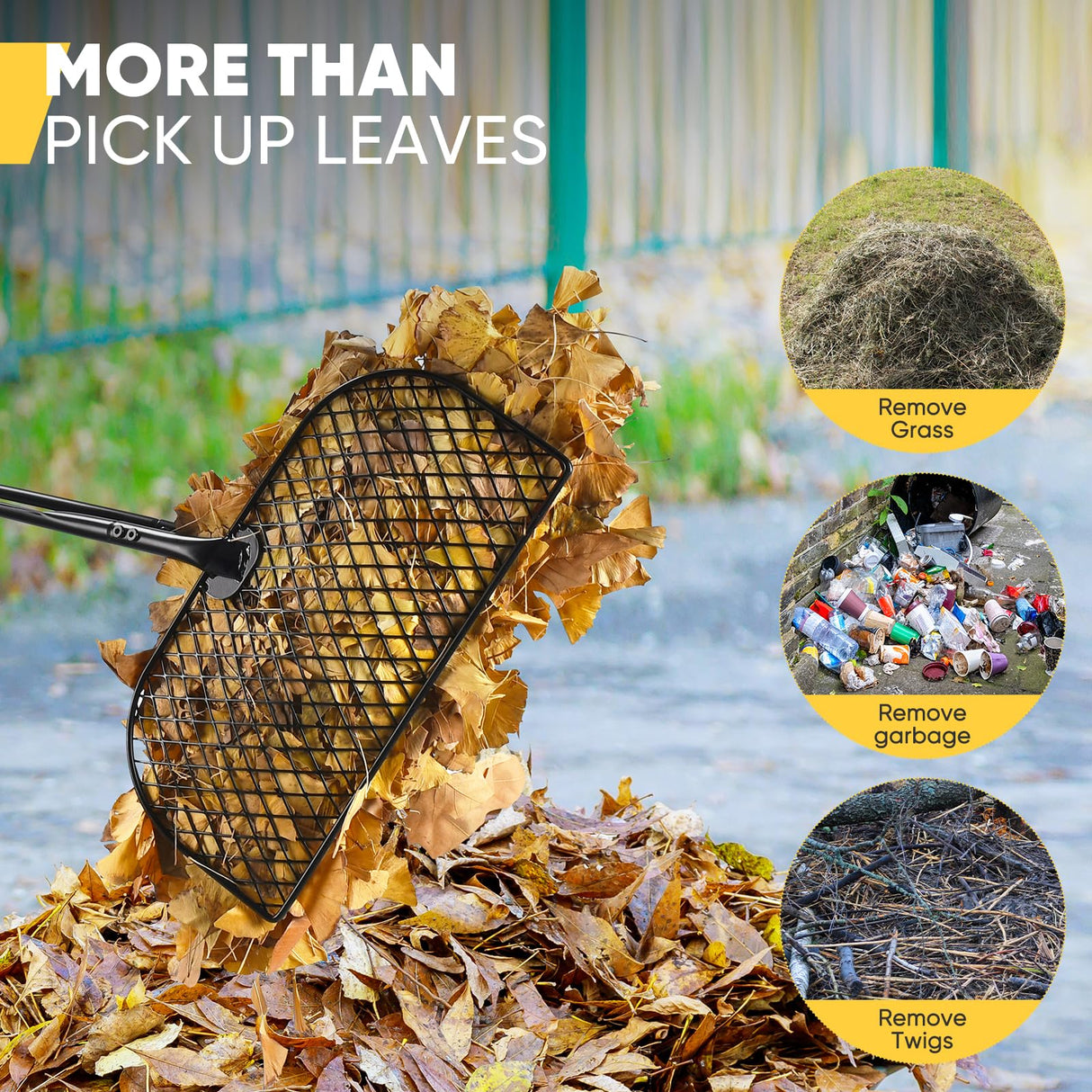 AugFir Leaf Grabber Rake, Long Handle Metal Leaf Picker Upper, Efficient and Labor-Saving Yard Rake Leaves Grabber for Garden Cleaning No Bending Over