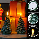 Homemory Christmas Tree Candles with 6 Hours Timer, 2 Pcs Waxy LED Flameless Candles Flickering, Green Electric Candles Battery Operated for New Year Celebration Holiday Decorations 8.5 Inches