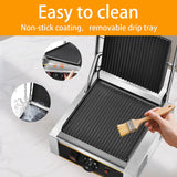 HTTSICHI Commercial Panini Press - 1800W Commercial Electric Panini Sandwich Grill w/Nonstick Coating & Adjustable Temp, Panini Grill Press w/ 9" x 9" Cooking Pan, Double-sided Heating
