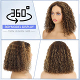 Eyefanniy Glueless Wigs Human Hair pre plucked Pre Cut Blonde Highlights Short Curly Bob Lace Front Wigs for Black Women 4x4 Lace Closure Wig with Elastic Band for Beginners 10 Inch