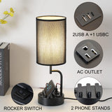 Dreamholder Table Lamp with 3 USB Charging Ports, Modern Desk Lamp with AC Outlet and Phone Stands, Perfect Bedside Lamp for Bedroom, Living Room, Office (Pack of 2), Black