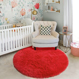 Red Round Rug 4Ft for Bedroom, Fluffy Shag Circle Area Rugs for Kids Room Decor Aesthetic, Fuzzy Plush Fur Carpets for Living Room Nursery Dorm Classroom, Red Carpet, Christmas Rugs for Teen Boys