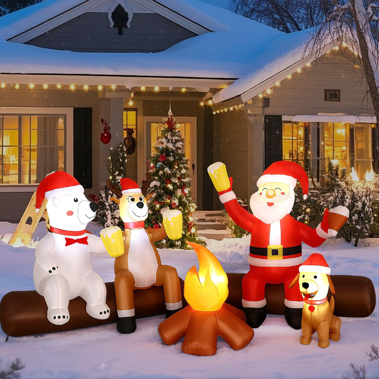 Alupssuc 8FT Christmas Inflatable Outdoor Decoration with Built-in LEDs Lights, Blow-Up Santa Claus, Bear and Deer Keeping Warm for Outside/Indoor Xmas for Yard, Garden, Lawn, Party, Holiday Decor