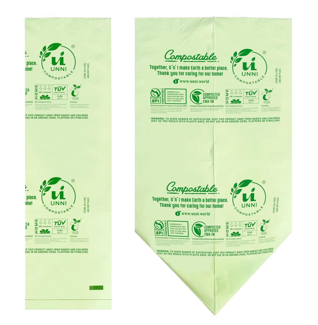 UNNI Compostable Liner Bags, 2.6 Gallon, 9.84 Liter, Extra Thick 0.71 Mil, 600 Count, Small Kitchen Food Scrap Waste Bags, ASTM D6400, US BPI, CMA and Europe OK compost HOME Certified, San Francisco