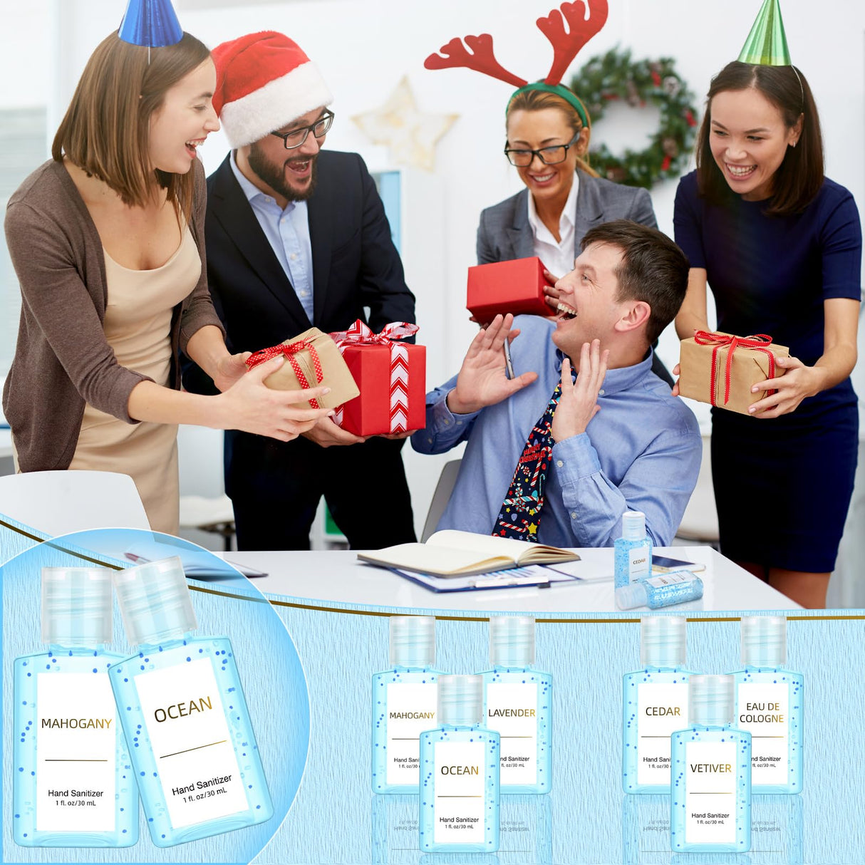Frienda 24 Pack Mini Hand Sanitizers Bulk It's a Boy Baby Shower Hand Sanitizer Travel Size 1 oz Wedding Gift Bulk for Men Women Nurse Employee Coworker Staff Beach Ocean Party Favor