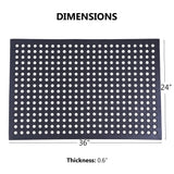 OrangeStar Anti-Fatigue 4-Pack Rubber Floor Mat, 24”x36” Restaurant Kitchen Commercial Drainage Mats, Non-Slip Door Mat w/Holes for Indoor Outdoor Bar Pool, Black