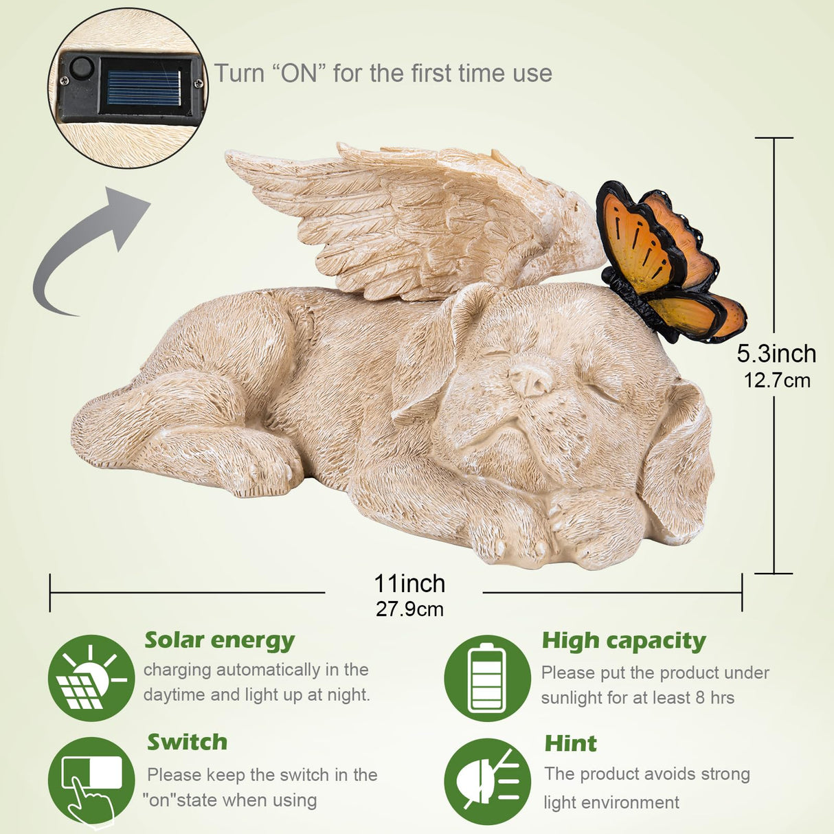 WONDER GARDEN Sleeping Dog Angel Statue with Solar Light - Pet Memorial Stone, in Memory of Dog, Marker Tribute Statues, Resin Guardian Angels, Bereavement Gift