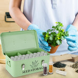 Himake 60 Slots Seed Storage Box with 4 Dividers, Metal Seed Storage Organizer Saving Box, Seeds Packet Container, Professional All-in-One Kit with 60 Seeds Envelopes and Label Stickers