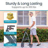 Vive Mobility Lightweight Walker for Seniors - Narrow, Folding Walker w/Wheels for Small & Tight Spaces - Light Weight for Balance, Compact Doorways, Foldable - Portable & Collapsible for Travel