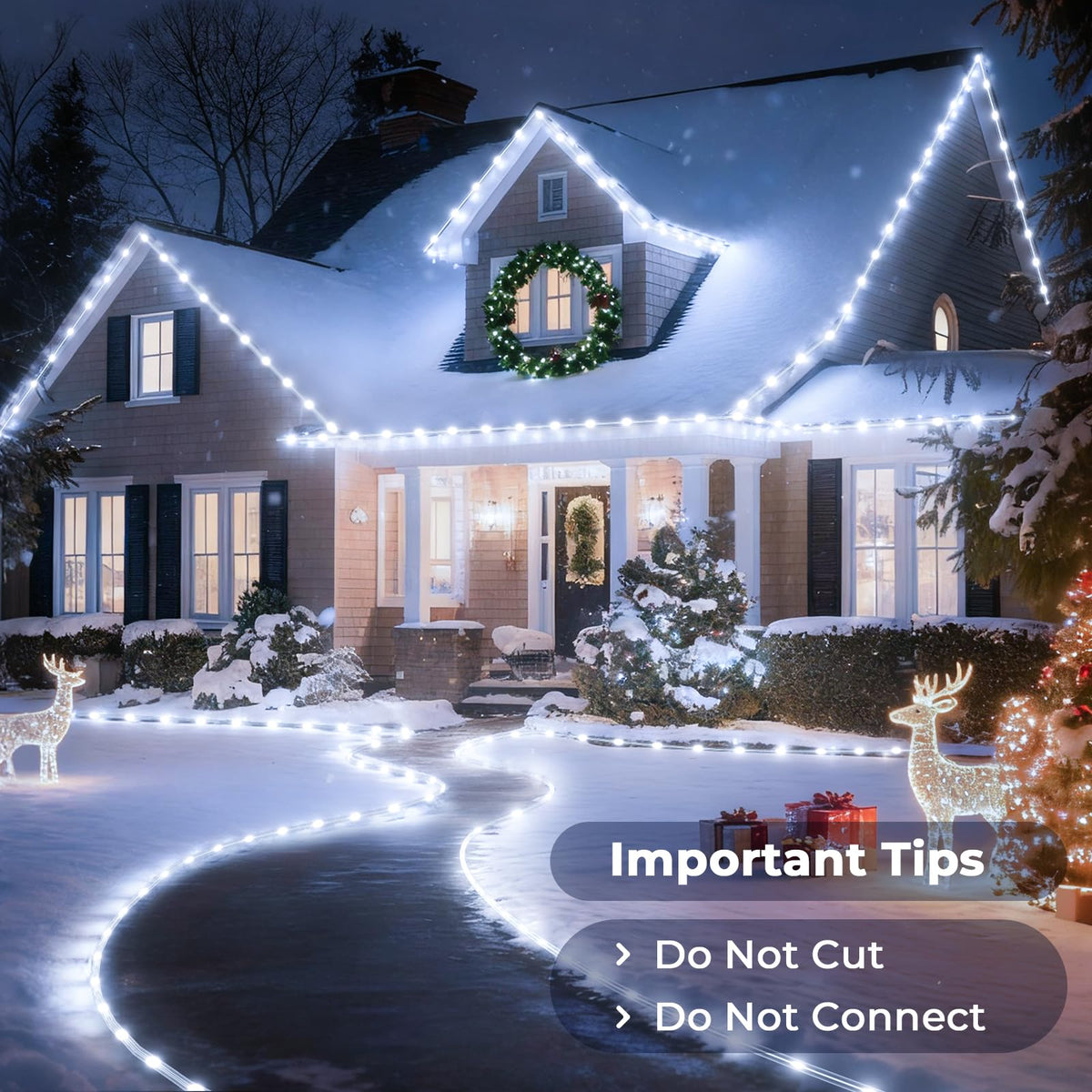 100Ft 720 LED Rope Lights for Outside with Remote & Plug - Cool White