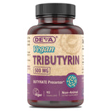 DEVA Vegan Tributyrin Supplement - Butyrate Precursor, Gut Barrier Support, Butyric Acid, 500 MG Vegan Capsules, Leaky Gut Support, Digestion, 90 Count