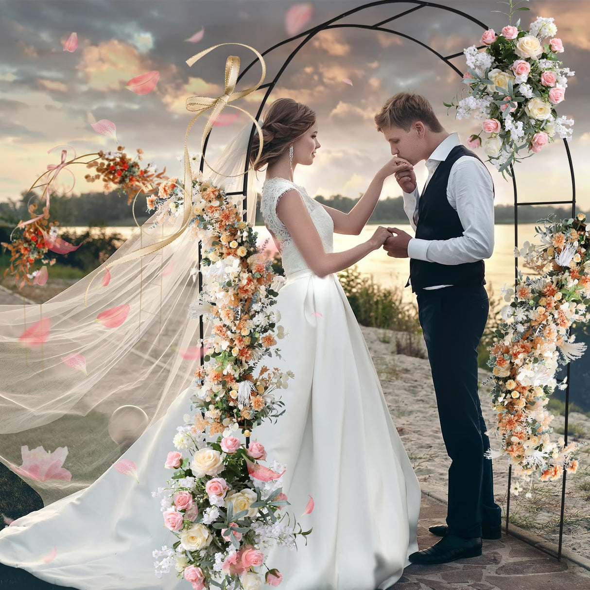 Adorox 7.8ft Garden Arch Trellis for Climbing Plants, Metal Arch Frame, Pumpkin Archway Outdoor Garden Arbors and Arches for Halloween Christmas Birthday Party Baby Shower Decoration(Black)