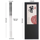 Stainless Steel Chopsticks Titanium Plated Metal Chopsticks Reusable Dishwasher safe Premium Japanese Korean Chopstick Laser Engraved Anti-slip Chop Sticks for Eating 2 Pairs Gift Set Black Silver