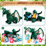 Deekin 7 Pcs Dragon Toy Set 16 Inch Large Dragon Stuffed Animal with 4 Baby Plush and 2 Eggs in Mommy's Belly Dinosaur Plushies Gifts for Boys Girls Birthday Christmas(Cute Style)
