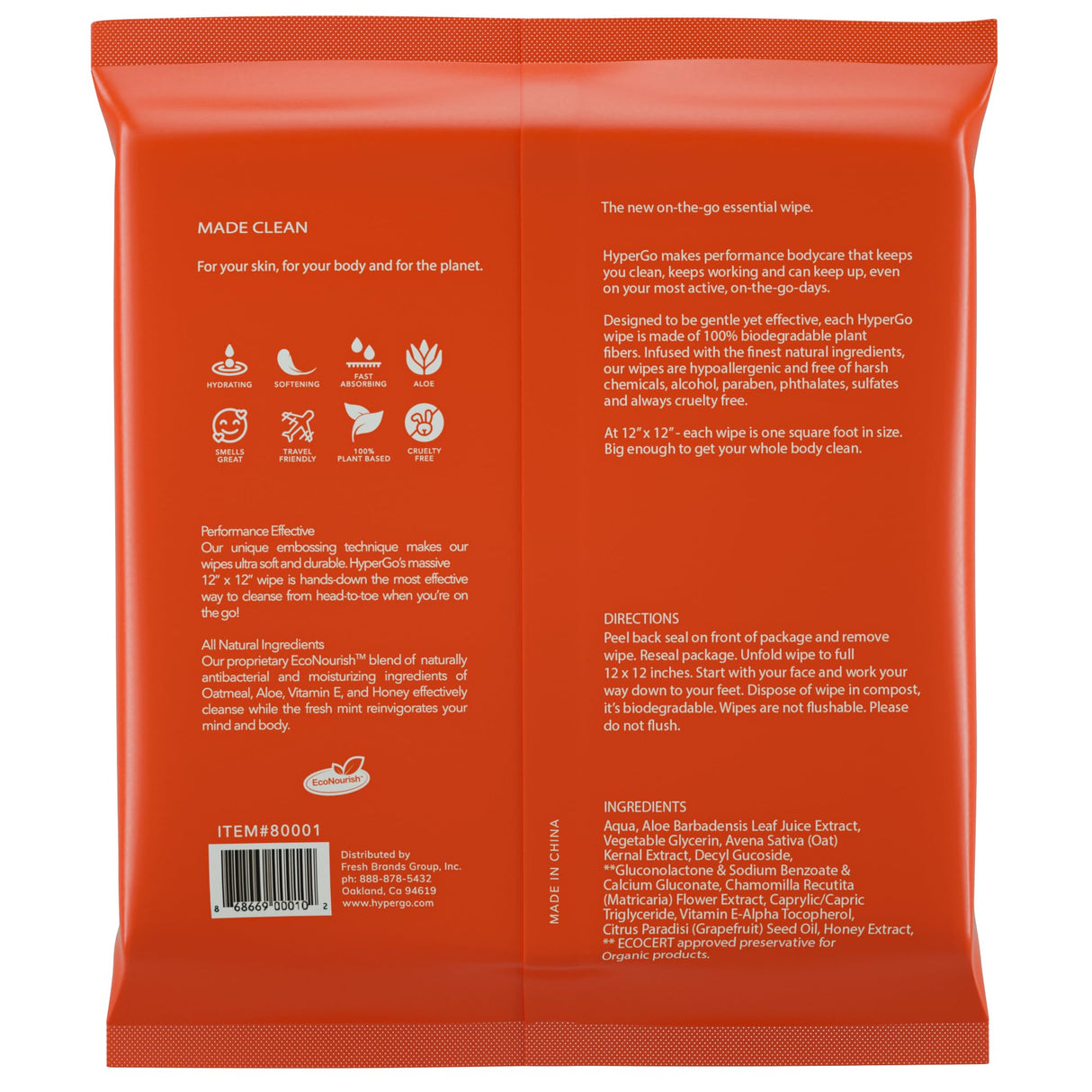 HyperGo XL Body Wipes for Women & Men – 12" x12" Rinse-Free Full Body Cleansing Wipes 2-20 Count Packs - Unscented | Biodegradable, Hypoallergenic, Aloe-Infused | Gym, Festival, Camping Essentials