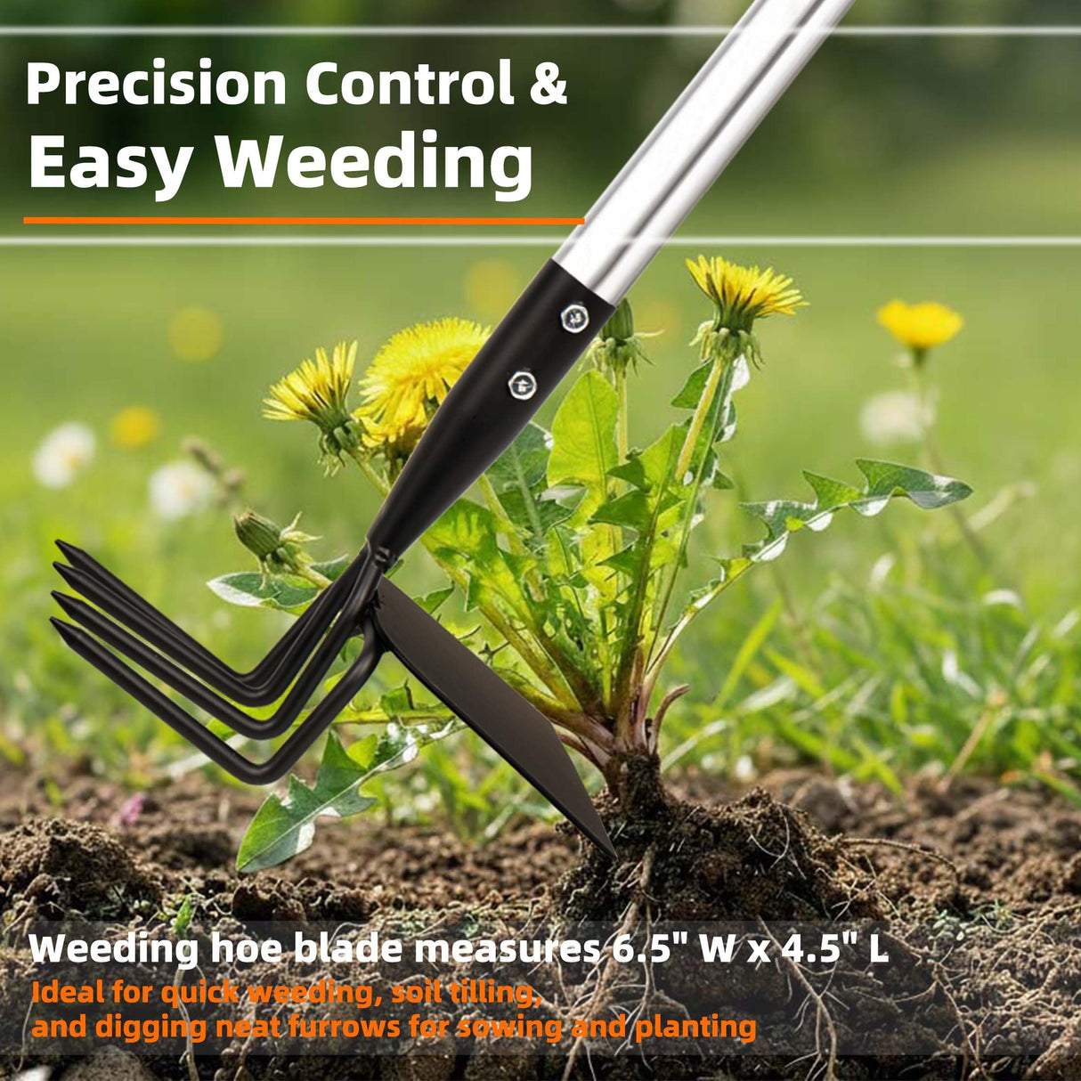 Long Hand Cultivator, 2-in-1 Hand Tiller and Garden Hoe for Gardening