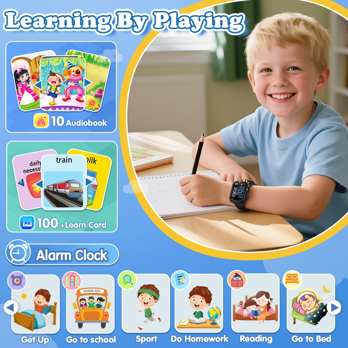 Kids Smart Watch Boys Gift Age 3-12 with 39 Games Alarm Clock Camera Video Music Player Pedometer Flashlight 12/24 hr HD Touch Screen Kids Watch Christmas Birthday Toys for Boys Ages 4 5 6 7 8 9 10