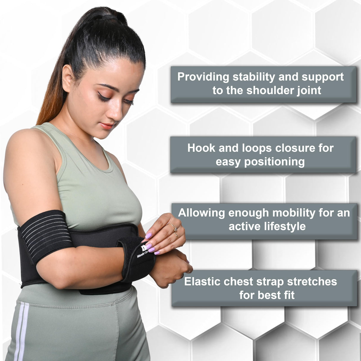 Wonder Care-Left Right Shoulder Immobilizer Arm Sling Elastic Brace for Clavicle Collar Bone Dislocation Subluxation Shoulder stabilizer Compression Brace After Rotator Cuff Surgery - Black-Size 3