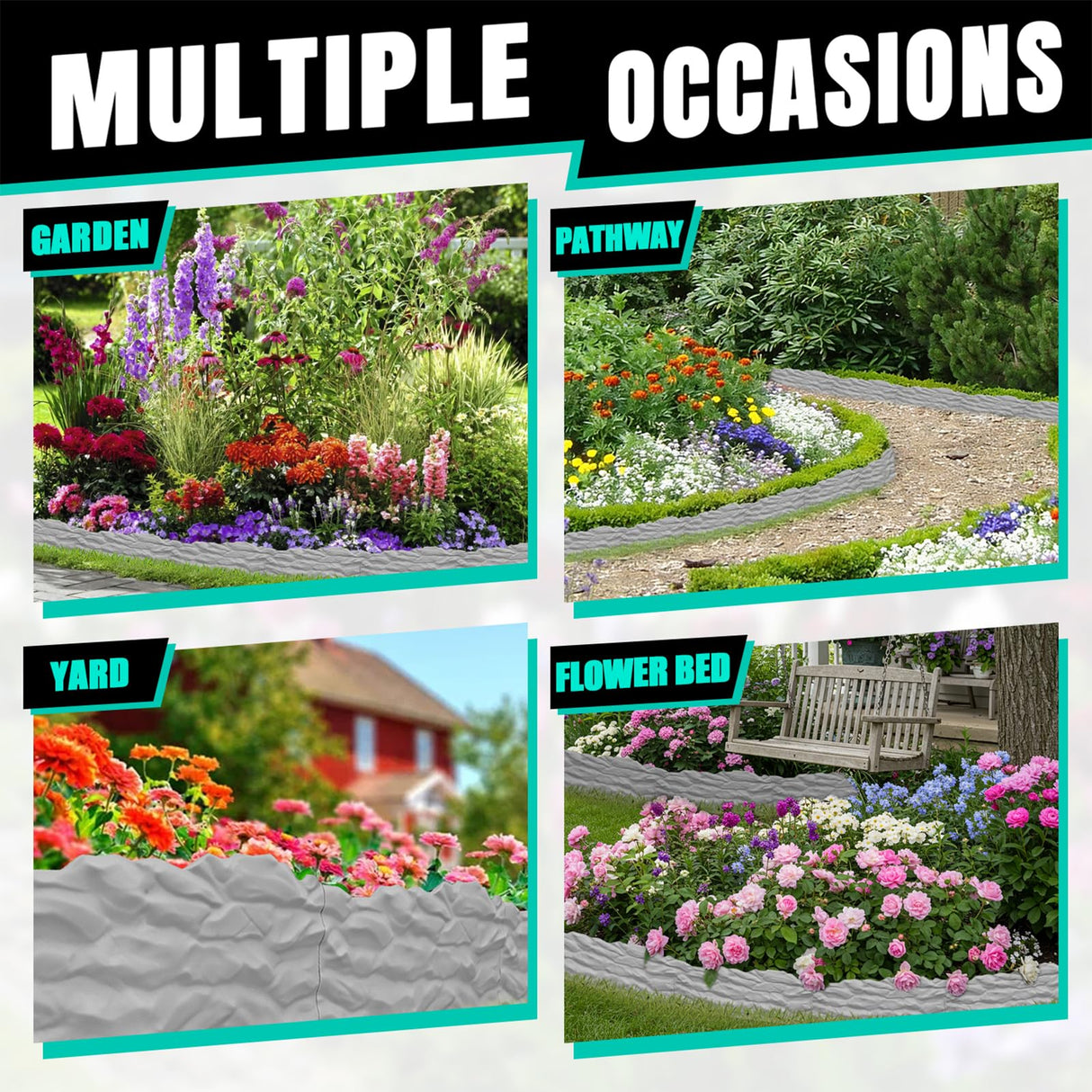 20-Pack No Dig Garden Edging Borders,20FT Plastic Lawn Edging