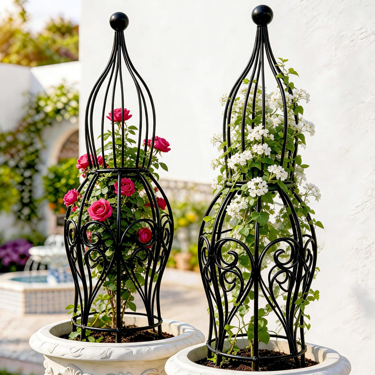 2-Pack Metal Garden Obelisk Trellis, 26.4" Butterfly Rose Plant Support