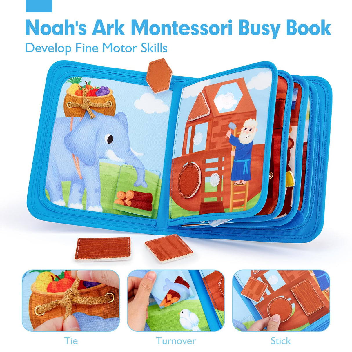 hahaland Noah's Ark Toy Busy Book for Toddlers 1-3 - Baptism Gifts for Boys Girls - Montessori Toys for 1 Year Old, Sensory Early Learning Educational One Year Old Boy Birthday Christmas Toddler Gifts