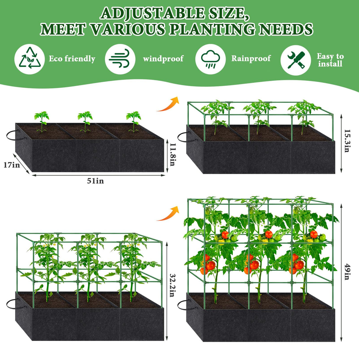 POILKMNI Tomato Cage 51×17×49 Inch with 46 Gallon Grow Bag