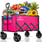 AMNOW 100L Collapsible Wagon Cart with All Terrain Wheels, 350LBS, Rose