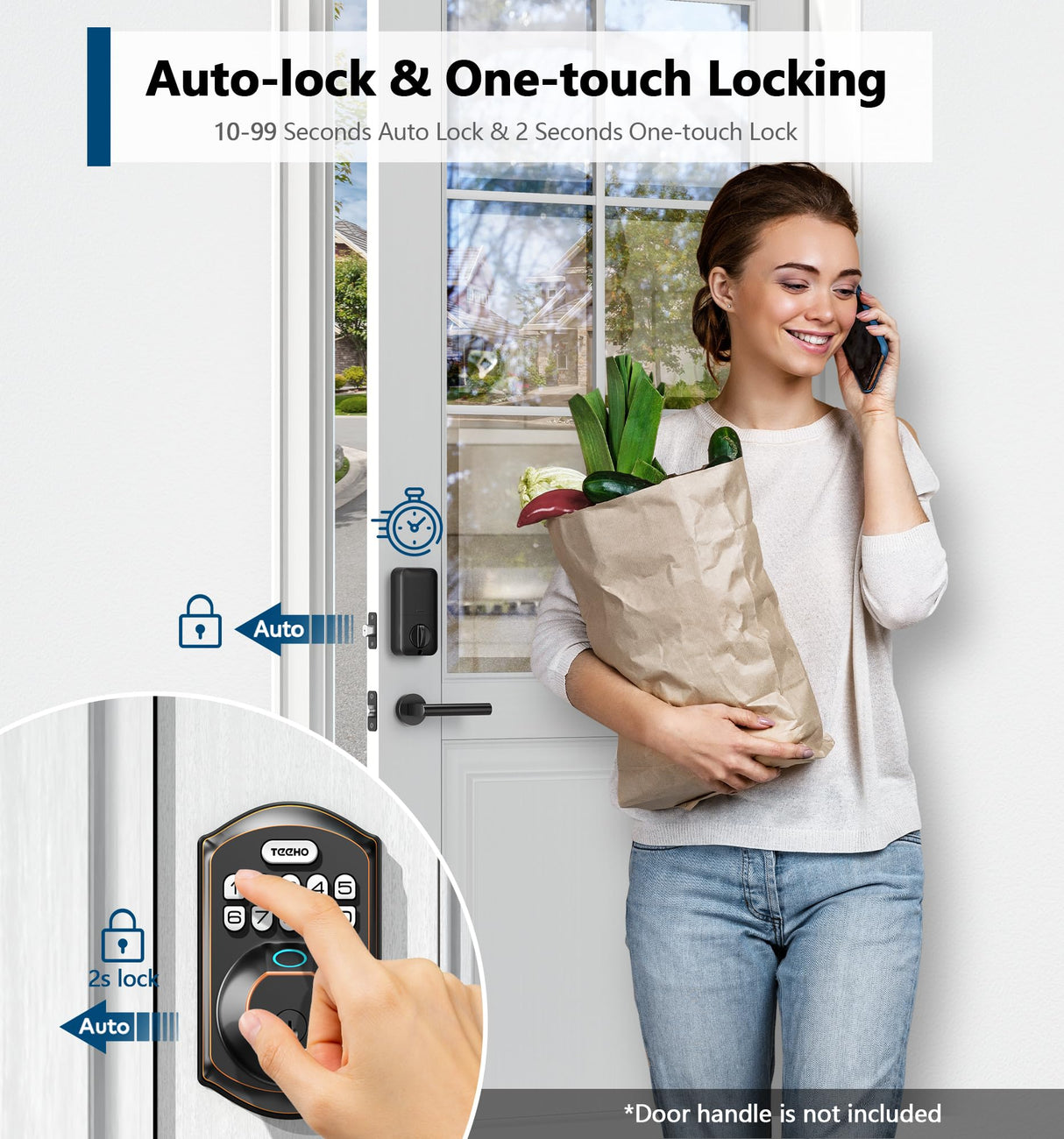 TEEHO TE002 Fingerprint Door Lock - Keyless Entry Electronic Keypad Deadbolt with 2 Backup Keys - Auto Lock - Easy Installation - Smart Locks for Front Door - Oil-Rubbed Bronze