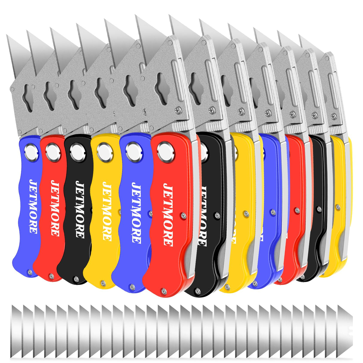 JETMORE 12 Pack Box Cutter, Folding Utility Knife with Spare 30 Pcs Blades, Sharp Box Cutters for Cardboard, Package, Carpet, Crafts, Navajas Para Trabajo, Razor Knife, Folding Knives, Box Opener