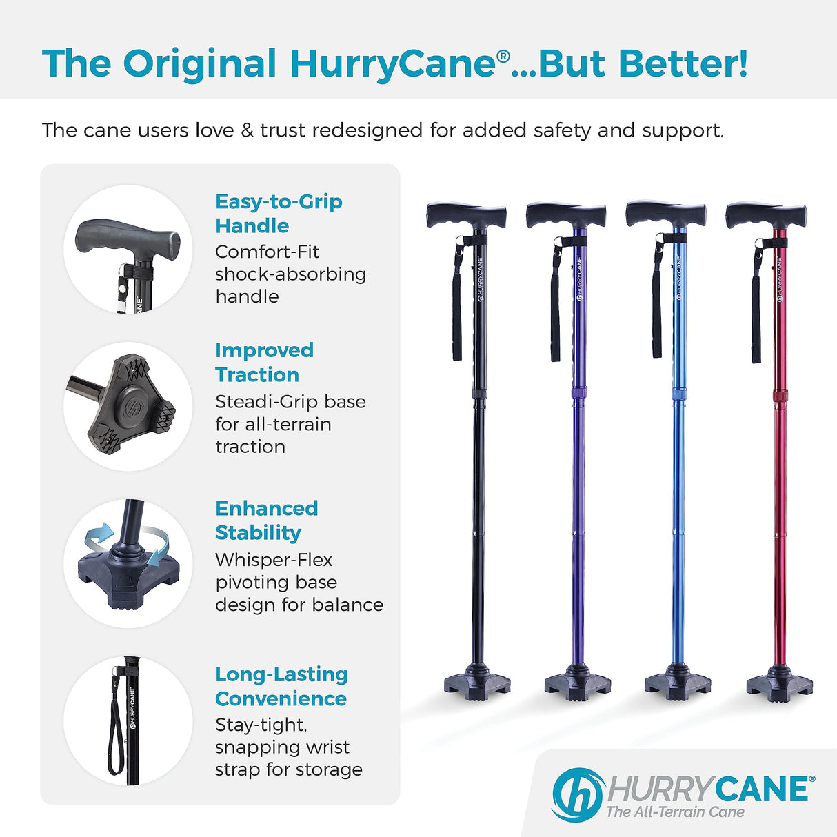 HurryCane HCANE-BL-C2 Freedom Edition Foldable Walking Cane with T Handle, 37.5 Inches extended length, Trailblazer Blue