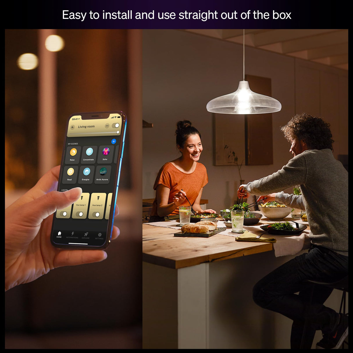 Philips Hue Smart LED A19 Bulb 4-Pack, Warm White Light 2700K, E26 Base, 9W, 810 Lumens, Dimmable LED Bulbs, Works with Alexa, Google Assistant, and Apple Home