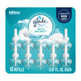 Glade PlugIns Refills Air Freshener, Sky & Sea Salt, Scented and Essential Oils for Home and Bathroom, 0.67 Fl Oz, 10 Count