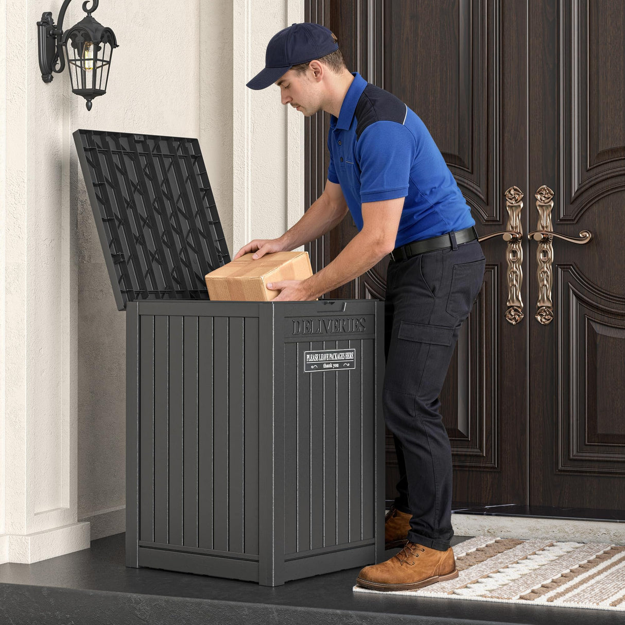 GULAIMOAO Package Delivery Box for Outside, Storage Box with Lockable Secure, Outdoor Resin Package Drop Container Waterproof for Backyard, Garden, Patio & Lawn, Black