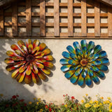 HOOEN Metal Flowers Wall Decor, 2-Pack Wall Art Decorations Hanging for Indoor Outdoor Home Garden Farmhouse Yard Patio Fence Living Room Bedroom Decor
