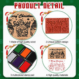 Marspark 22 Pcs Christmas Wooden Rubber Stamps and Craft Ink Pads Set Mixed Christmas DIY Cards Wooden Rubber Stamps for Party Scrapbooking Cards Making Supplies Gift Decor